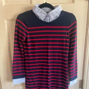 Cynthia Rowley 100% Extrafine Merino Wool Navy and Red Knit Dress